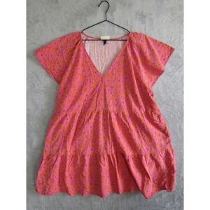 Universal Thread Pink Orange Floral Tiered V Neck Short Sleeve Tunic Top 3X